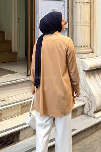 Caramel Shirt Collar Cotton Tunic