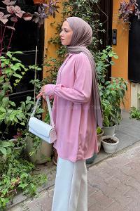 Pink Shirt Collar Cotton Tunic