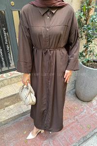 Lamelif Roba Detaylı Tesettür Elbise Acı Kahve