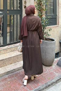 Lamelif Roba Detaylı Tesettür Elbise Acı Kahve