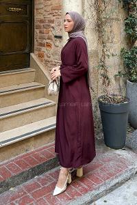 Lamelif Roba Detaylı Tesettür Elbise Bordo
