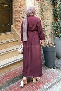 Lamelif Roba Detaylı Tesettür Elbise Bordo