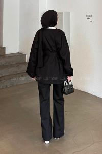 Lamelif Kuşaklı Gabardin Takım Siyah