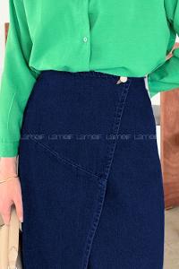 Lamelif Kruvaze Kapama Tesettür Kot Etek Koyu Mavi