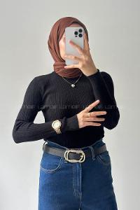 Lamelif Bisiklet Yaka Fittilli Triko Body Siyah