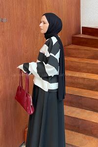 Lamelif Çizgili Baskılı Sweatshirt Siyah