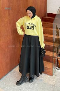 Yellow Neckband Long Arm Printed Sweatshirt