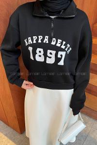 Black Neckband Long Arm Printed Sweatshirt