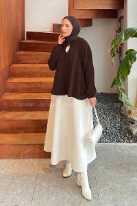 Lamelif Yakası Bağcıklı Triko Kazak Acı Kahve