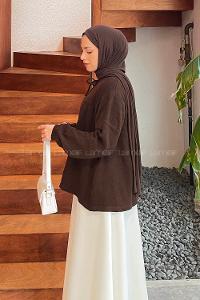 Lamelif Yakası Bağcıklı Triko Kazak Acı Kahve