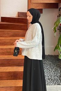 Lamelif Yakası Bağcıklı Triko Kazak Gri