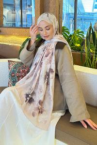 Lamelif Batik Çiçek Desen Bambu Şal Bej