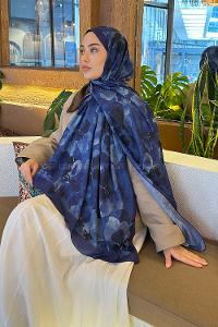 Midnight Blue Cotton Fabric Flowering Shawl