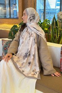 Lamelif Batik Çiçek Desen Bambu Şal Gri
