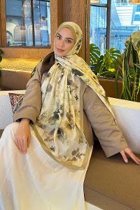 Lamelif Batik Çiçek Desen Bambu Şal Mint Yeşili