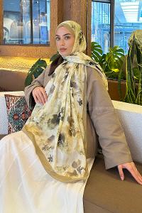 Lamelif Batik Çiçek Desen Bambu Şal Mint Yeşili