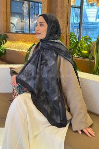 Black Cotton Fabric Flowering Shawl
