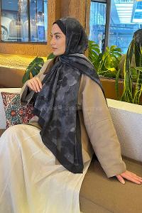 Black Cotton Fabric Flowering Shawl