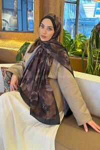 Black Brown Cotton Fabric Flowering Shawl