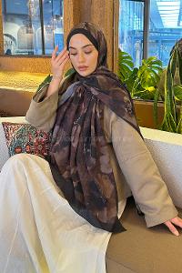 Black Brown Cotton Fabric Flowering Shawl