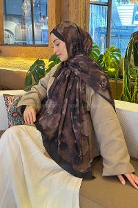 Black Brown Cotton Fabric Flowering Shawl