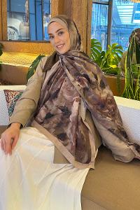 Lamelif Gül Desen Bambu Şal Asker Yeşili