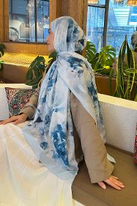 Lamelif Gül Desen Bambu Şal Bebe Mavisi