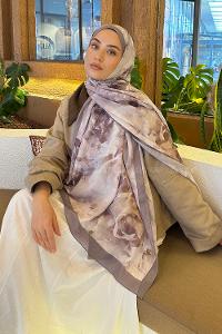 Lamelif Gül Desen Bambu Şal Gri