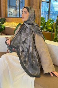 Khaki Cotton Fabric Flowering Shawl
