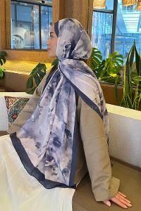 Lamelif Gül Desen Bambu Şal İndigo