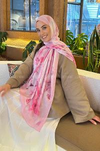 Lamelif Gül Desen Bambu Şal Şeker Pembe