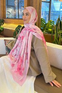 Lamelif Gül Desen Bambu Şal Şeker Pembe