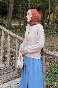 Lamelif Bisiklet Yaka Kısa Hırka Bej