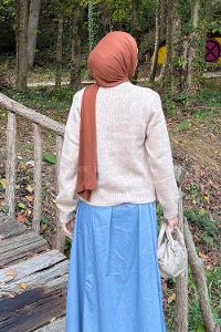 Lamelif Bisiklet Yaka Kısa Hırka Bej