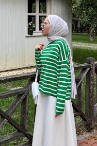 Lamelif Çizgili BalIkçı Kazak Yeşil