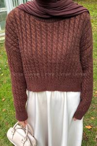 Lamelif Crop Triko Kazak Acı Kahve