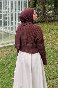 Lamelif Crop Triko Kazak Acı Kahve