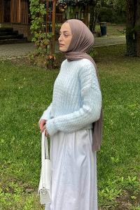 Lamelif Crop Triko Kazak Bebek Mavisi