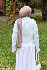 Lamelif Crop Triko Kazak Bebek Mavisi