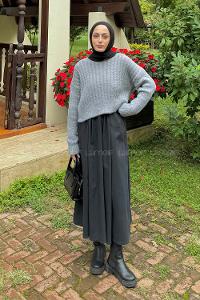 Lamelif Crop Triko Kazak Gri