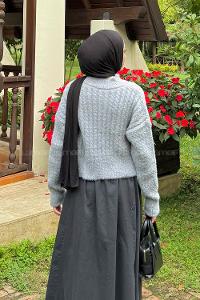 Lamelif Crop Triko Kazak Gri