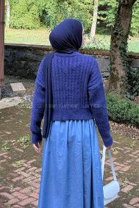 Lamelif Crop Triko Kazak Lacivert