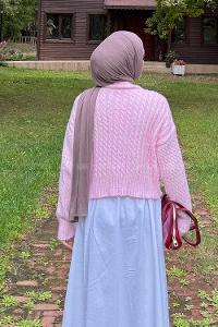 Lamelif Crop Triko Kazak Pudra Rengi