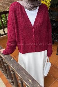 Lamelif Crop V Yaka Hırka Bordo