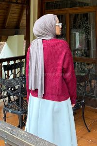 Lamelif Crop V Yaka Hırka Bordo