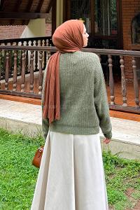 Lamelif Crop V Yaka Hırka Haki