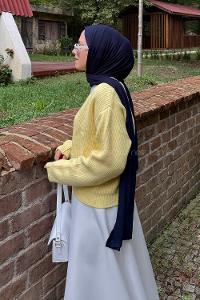 Lamelif Crop V Yaka Hırka Sarı