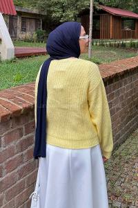 Lamelif Crop V Yaka Hırka Sarı