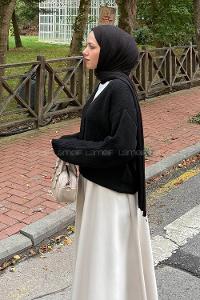 Lamelif Crop V Yaka Hırka Siyah