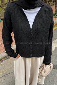 Lamelif Crop V Yaka Hırka Siyah